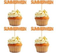 24pcs Happy Summerween Cupcake Toppers Summerween Birthday Party Decorations Summer Halloween Ghost Birthday Bachelorette Party Supplies
