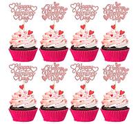 24Pcs Happy Valentine's Day Cupcake Toppers with Heart Rose Gold Glitter Sweet Love Theme Cupcake Picks Valentine's Day Cake Decorations for Valentine's Day Theme Birthday Party Supplies