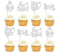 24Pcs He Asked She Said Yes Cupcake Toppers - Love I Do Diamond Ring Cupcake Picks for Wedding Engagement Party Cake Decoration