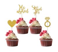 24PCS He Asked She Said Yes Wedding Cupcake Toppers, Engagement Party Decorations, Wedding Cake Toppers, Bridal Shower Decorations Diamond Ring Heart Love Cake Picks for Engagement Party