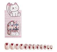 24Pcs Heart Design Short Square Press Ons Nails Cats Eye Glossy False Easy to Apply and Remove Stick on