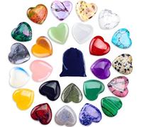 24PCS Heart Healing Crystals Gemstones, Love Heart Natural Gemstones for Lover, Valentine's Day, Multi Polished Pocket Stone for Stress Relief Reiki Chakra Healing, Meditation, Balancing Yoga