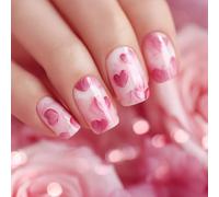 24Pcs Heart Pattern False Nails with Glitter ABS Press on for Parties Valentine's Day Valentine Press Stick Nails