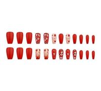 24Pcs Heart Press-On - New Year/Valentine's Full Cover Flower False Artificial
