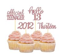24Pcs Hello 13th Birthday Cupcake Toppers - Cake Topper Decorations for Celebrating Teenager Thirteen Years Old Party Supplies (Rose Gold)