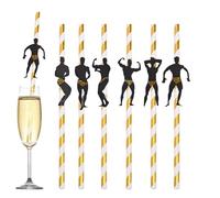 24pcs Hen Party Straws Bachelorette Hen Do Straw Drinking,Dancing Men Gold Stripe Cocktail Straws Naughty Drinking Straw for Birthday Wedding Bachelorette Hen Party Decorations Hen Do Accessories