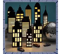 24Pcs Hero Party Favor Boxes Skyscraper City 3D Box with Lights Skyline Buildings Treat Boxes Super Themed Hero Party Centerpiece Decorations for Boys Girls Birthday Heroes Party Supplies (Warm)