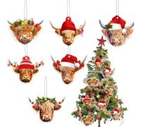 24pcs Highland Cow Christmas Tree Decorations, Rustic Wooden Farmhouse Themed Hanging Ornaments for Xmas Decors