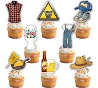 24Pcs Hill-billy Birthday Cupcake Toppers - Glitter White and Trailer Themed Trash Party Decorations For Birthday Party Cake Décor