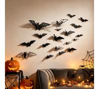 24PCS Hollow Bat Wall Sticker, Halloween Paper Stickers for Party Decor | Halloween Home Party,3D Stereoscopic Design,Spooky Indoor Outdoor Decor,Foldable Wings,Suitable for Wall or Door Decoration
