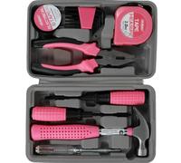 24Pcs Home Repair Tool Set Basic Hand Repair General Tool Set with Plastic Tool Box Hand Tool Set Home Repair Set Hammer and Allen Key Set Electrician Tape Test Pen Wire Plier Bit Hammer (Pink)