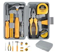 24Pcs Home Tool Kit Set, Multi-Purpose Mini Tool Kit Include Hammer Allen Key Set Electrical Tape Screwdriver Test Pen Plier Bits, 9.8×7.9×2 Inches