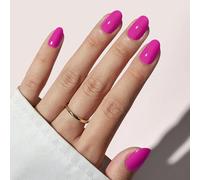 24pcs Hot Pink Press On Nails - French Neon Pink Oval False Nails - Pure Color Acrylic Short Fake Nails with Glue - Full Cover Glossy Sitck On Nails for Women Nails Decoration