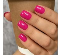 24PCS Hot Pink Square Short False Nails Glossy Solid Color Stick On False Nail Tips for Women Daily Wear Party Manicure The Color Coverage Brings a Sense of Joy to The Heart