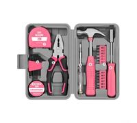 24PCS Household Tool Kit with Steel Tape Measure, Hex Wrenches, Wire Cutter and Voltage Tester for Home Repairs, DIY Projects and Electrical Works(Pink)
