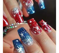 24Pcs Independence Day Press On Nails Ballet False Nails With Star Designs Glitters Artificial Nails For Women Girls
