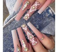 24Pcs Independence Day Themed Long Camellia False Nails Stick on Nails for Fashion Enthusiasts and Parties Event Easy Apply Remove False Nail