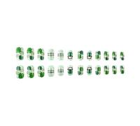 24Pcs Irish Acrylic False Nails Short Coffin Styles Press On Nails With Green Shamrock Art For Patrick's Day Decoration