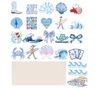 24Pcs Iron on Patches for Clothes, Summer Sea Design Cowgirl Theme Embroidered Set, Creative Embroidery Sewing Patches Decorations for DIY Bags Jackets Backpacks Jeans and Clothes