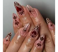 24PCS Irregular French Tip Press Stick Nails with Heart and Star Doodles Decoration for Weddings and Parties Glossy Teardrop Nail