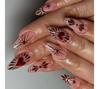 24PCS Irregular French Tip Press Stick Nails with Heart and Star Doodles Decoration for Weddings and Parties Party Artificial Nail