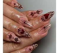 24PCS Irregular French Tip Press Stick Nails with Heart and Star Doodles Decoration for Weddings and Parties Frenchs Presses on Nails