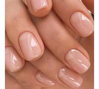 24PCS Jelly Nude Press On Nails - Short Square & Coffin Shapes, Natural Glossy Elegant Look, Made of Premium ABS, Reusable Durable & Easy DIY Salon Manicure Includes Jelly Tabs