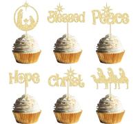 24Pcs Jesus Christmas Cupcake toppers Peace Hope Christ Blessed Cupcake Picks Christmas Jesus Cake Decorations for Merry Christmas Religious Party Cake Decorations Supplies Gold