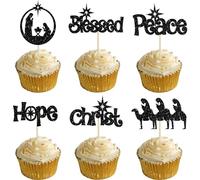 24Pcs Jesus Christmas Cupcake toppers Peace Hope Christ Blessed Cupcake Picks Christmas Jesus Cake Decorations for Merry Christmas Religious Party Cake Decorations Supplies Black