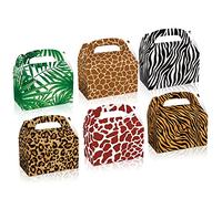 24Pcs Jungle Animal Birthday Party Favor Boxes, Leopard Print Zebra Leaf Striped Cardboard Party Candy Handheld Box, Zoo Animal Print Party Goodie Candy Treat Present Boxes for Party Decoration