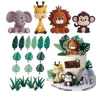 24PCS Jungle Animal Cake Toppers,Animals Happy Birthday Cake Toppers,Jungle Theme Party Decorations,Wild Safari Theme Cake Decorations for Boys Girls Baby Shower Party Supplies (B)