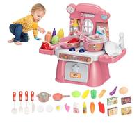24PCS Kid Kitchen Playset with Kitchenware and Food, Pretend Role-Play Kids Kitchen Set with Sound, Light and Water for Age 3+, Not include Battery