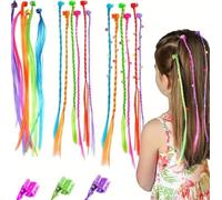 24Pcs Kids Hair Extensions with Hair Clips,Girls' Fashion Bobby Pin Rainbow Wig,Braids Extensions Hair,Braided Hair Styling Accessories for Children Performance