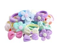 24Pcs Kids Hair Ties Colorful Cute Flower and Bow Elastic Toddler Hair Ties No Damage Scrunchies for Little Girls, Mix Styles and Colors