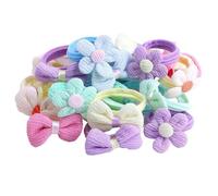24Pcs Kids Hair Ties Colorful Cute Flower and Bow Elastic Toddler Hair Ties No Damage Scrunchies for Little Girls, Mix Styles and Colors..