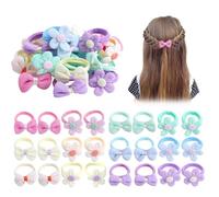 24Pcs Kids Hair Ties Colorful Cute Flower and Bow Elastic Toddler Hair Ties No Damage Scrunchies for Little Girls, Mix Styles and Colors