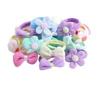 24Pcs Kids Hair Ties Colorful Cute Flower and Bow Elastic Toddler Hair Ties No Damage Scrunchies for Little Girls, Mix Styles