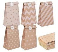 24Pcs Kraft Paper Gift Bags With Snowflake Stickers Snack Packaging | Available in two sizes, stylish patterns, ideal for cookies, candy, birthday, wedding and holiday party packing