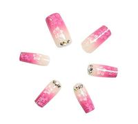 24Pcs Lady Long Square Pink French Sparkling Diamond Decoration Full Coverage Wearable Fake Nail Press On Nail Art Detachable Manicure Autumn Winter Luxury Decoration
