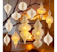 24Pcs Large Christmas Party Decorations, 3D White Christmas Paper Ornaments Light Up Paper Honeycomb Decorations, Decorative Hanging Ornaments for Xmas Trees Party Holiday Wonderland Home Decor