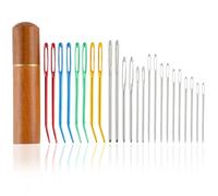24pcs Large Eye Sewing Needles Kit, Stainless Steel Blunt Needles & Bent Tapestry Needles & Sharp Hand Knitting Needles with Wooden Needle Case,Perfect for Crochet/Darning/Yarn/Embroidery Projects