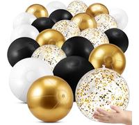 24Pcs Large Inflatable Beach Balls Bulk, Black and Gold, 15 Inch, Glitter