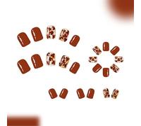 24Pcs Leaf Themed Press On Nails Tips Glitering European Design Short Square Artificial Nails Tips Radiance Short Square Press On Fingernail