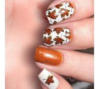 24Pcs Leaf Themed Press On Nails Tips Glitering European Design Short Square Artificial Nails Tips Radiance Maple Leaf Design Fingernails