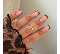 24Pcs Leopards Print French Tip Press On Nails Short Square Stick On Nails Glossy Full Covers False Nails For Nails Art