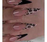 24Pcs Leopards Print Nails French False Full Covers Long Press On Easy Application For Fashion Enthusiasts Fashionable Nail Art
