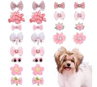24pcs Light Pink Small Dog Hair Bows, Dog Bow Clips, Dogs Grooming Bobbles, Cute Puppy Dogs Bowknot Hairs Bows Bulk With Rubber Bands, Mix Handmade Gooming Flower Ball Bowknot