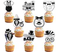 24Pcs Little Gentleman Baby Shower Cupcake Toppers - Glitter A Little Gentleman Is On The Way Decorations For Birthday Party Cake Décor