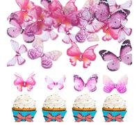 24Pcs Lively 3D Butterfly Cupcake Toppers Double Layer Butterfly Decorations for Girls Women's Happy Birthday Wedding Party Cake Wall Party Food Decorations Pink