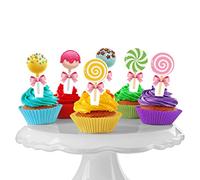 24pcs Lollipop Cupcake Topper Cake Toppers for Rainbow Candyland Candy Donut Theme, Sweet Dessert Theme, Baby Shower, Birthday Party, Wedding Party Supplies